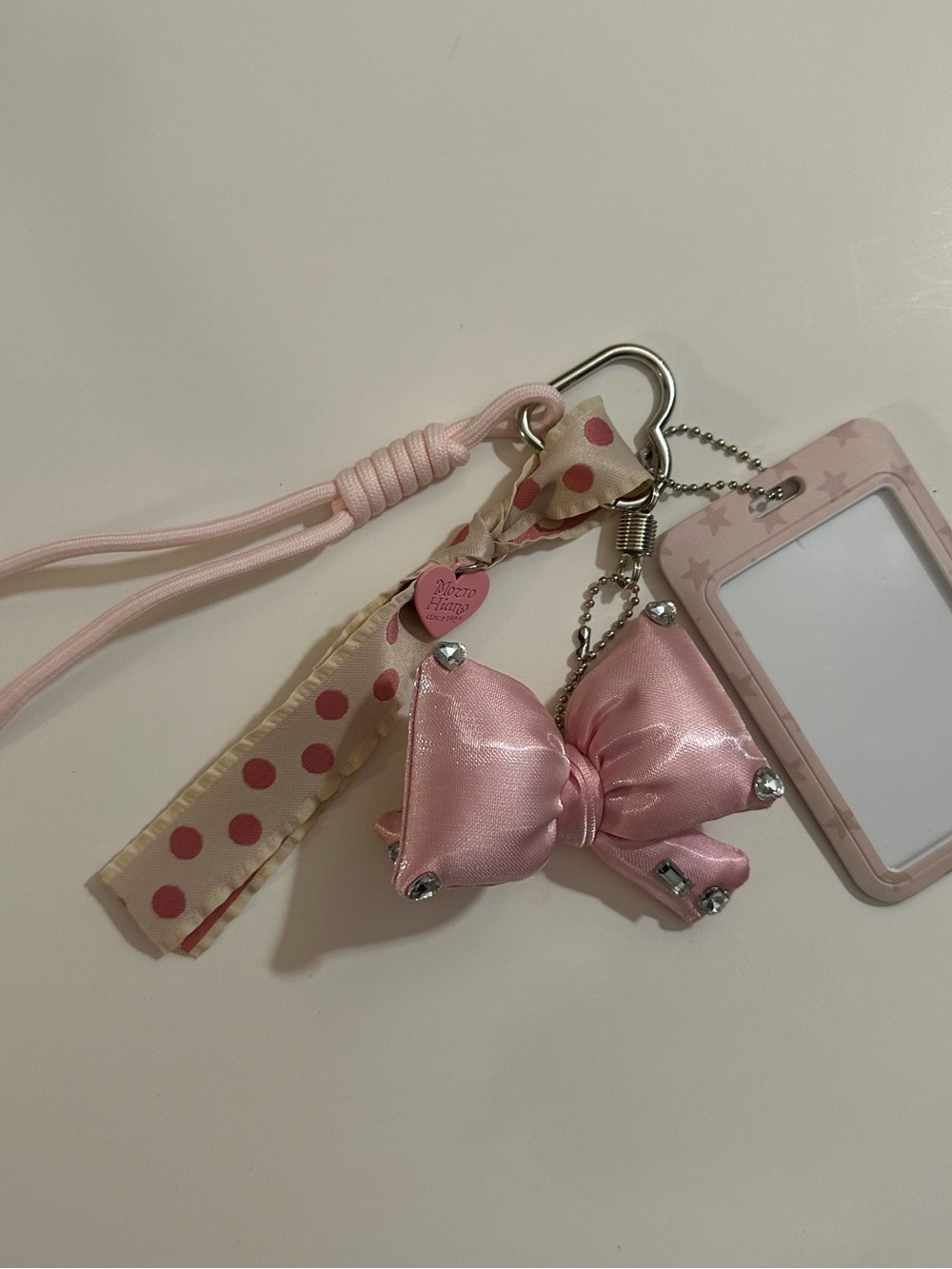 Pink Satin Bow Keychain with ID Holder